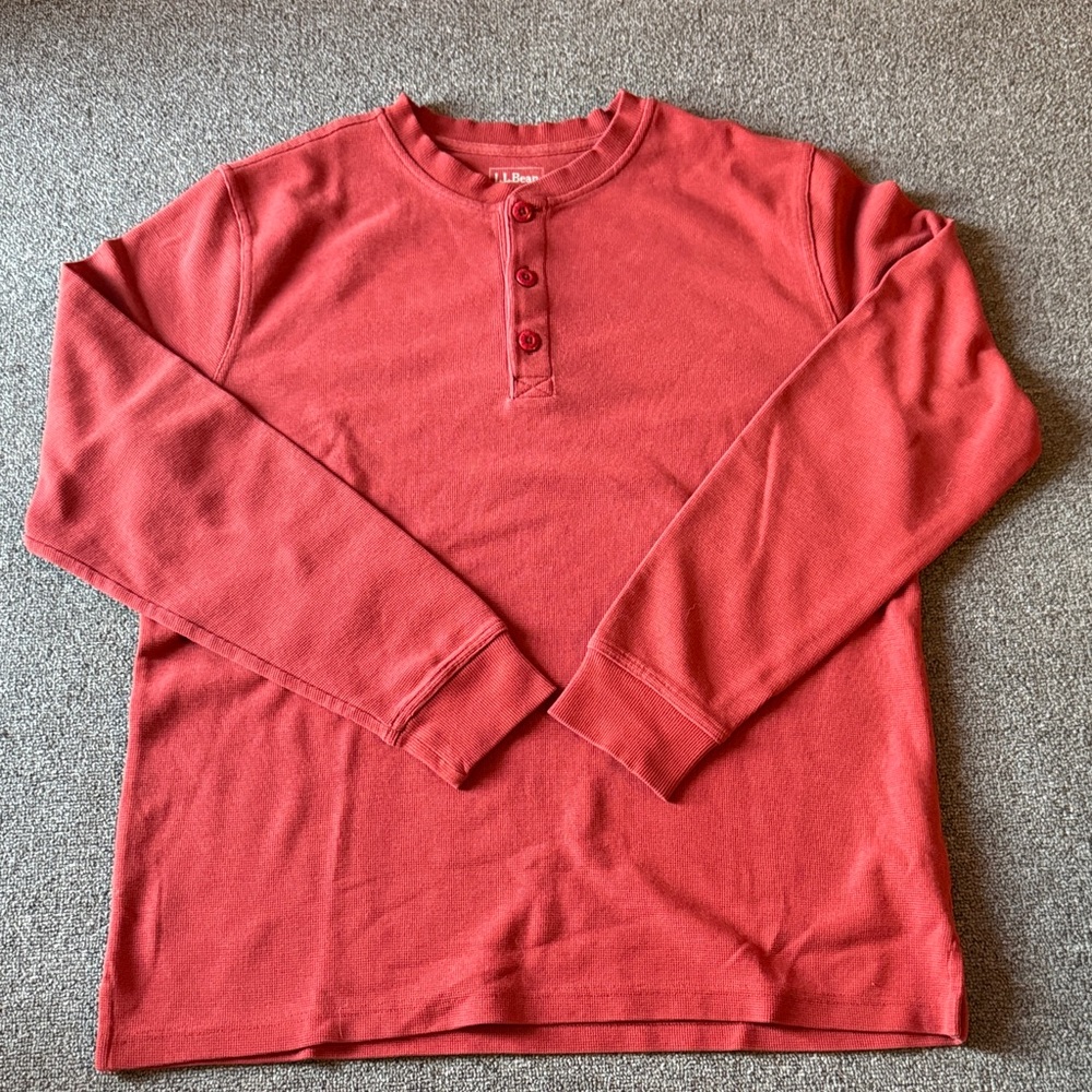 L.L. Bean Men's Long Sleeve Blood Orange Henley Shirt